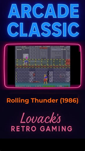 🕶️🔫 ROLLING THUNDER (Arcade, 1986) — Reel! A quick burst of classic spy-action! Play as Agent Albatross as you leap between platforms, grab hidden weapons and take on the masked forces of Geldra in this stylish 80s run-and-gun. Short, punchy and full of arcade flavour — check it out below 👇 Did YOU play Rolling Thunder back in the day? #ArcadeActionHeroesWeek #RollingThunder #Namco #RetroGaming #arcade | Lovack's Retro Gaming