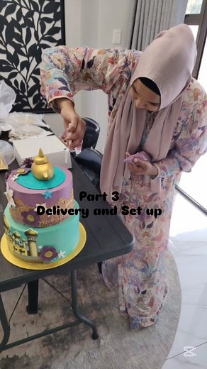 Part 3 Delivery and set up of the Aladdin themed cake. Set up was done at the customers home for her event, so just some minor touch ups were required for this beauty 🫶🏽 | Aquilah Gani