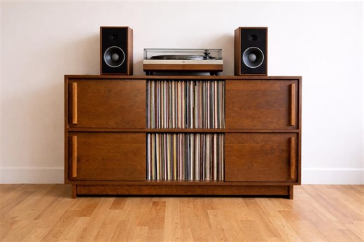 Record Storage Cabinet With Doors - Solid Cherry - Teak Finish - Etsy
