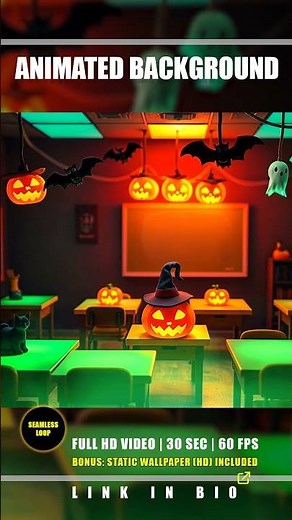 Animated Background - Classroom Halloween 02 | Spooky Pumpkin Ghost Haunted School Live Wallpaper
