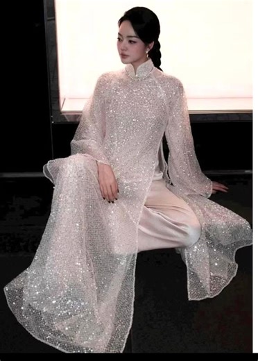 White Sequin Bridal Áo Dài: Loose Fit Vietnamese Wedding Dress With Pants - Etsy