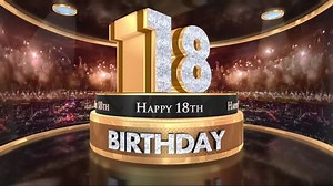 18th birthday animation in gold and diamonds with fireworks background, Animated 18 years Birthday Wishes in 4K