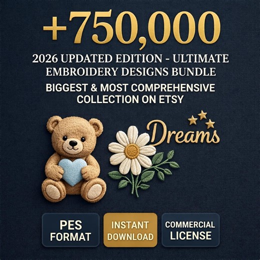 750,000+ PES Embroidery Designs Bundle – Brother Machine Files, Instant Download, Mega Embroidery Patterns Collection - Etsy