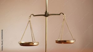 Golden justice scales in courtroom close up. Justice legal and jurisprudence concept.