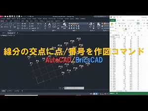 線分の交点に点/番号を作図コマンド AutoCAD/BricsCAD