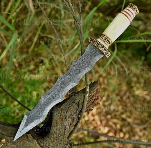13'' Hand-forged Damascus Steel Wavy Dagger, Raindrop Pattern Blade, Viking Fantasy Knife - Etsy