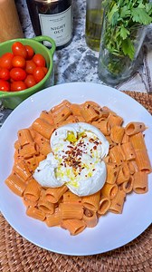 Burrata Vodka Pasta Recipe🍝 What you need 👇 1 cup pancetta (or bacon bits) 1/2 shallot diced 3 tablespoons tomato paste 1 tablespoon garlic (paste or minced) Pinch of chili flakes 1 cup heavy cream 1 teaspoon each salt, pepper, garlic powder 1/2 cup fresh grated Parmesan Cooked pasta (I used 16oz box of rigatoni and cooked according to directions) reserve pasta water from boiling !! 1/2 cup pasta water How to make 👇 🍝Add pancetta and shallot to hot pan and cook for a few minutes until slight