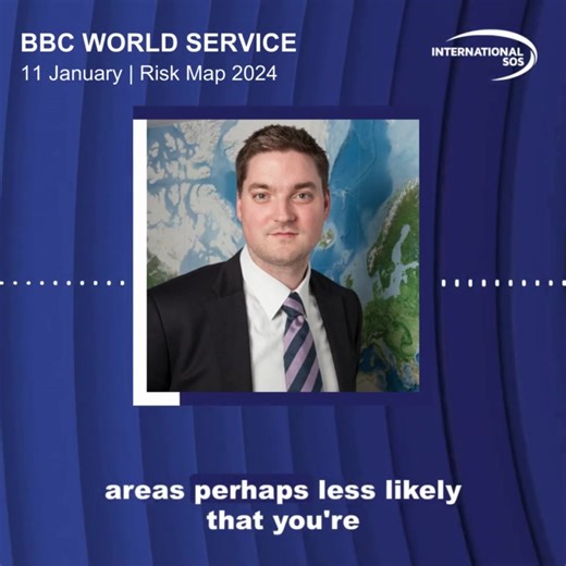 International SOS Regional Security Director, James Wood, spoke to BBC World Service about the International SOS Risk Map 2024 and how it is designed to help organisations and their mobile workers better understand their global risks, as well as make decisions in a more informed, timely way. He discussed that each layer, including the newly added climate change layer, has a different risk structure and focuses on identifying the inherent risks in that environment. Listen to the recording (starts