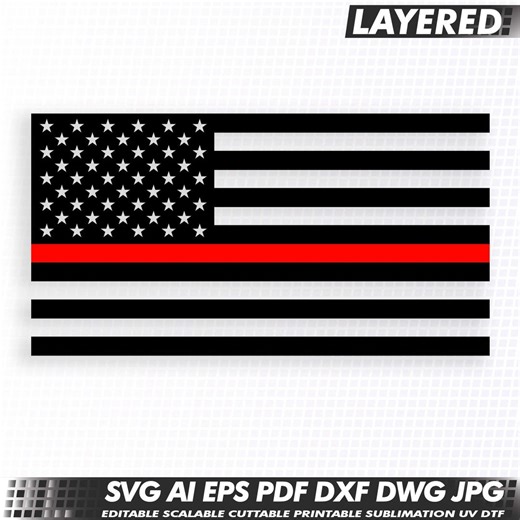 American Flag Red Line Layered SVG US Firefighter Cricut PNG Cut File (digital Download) - Etsy