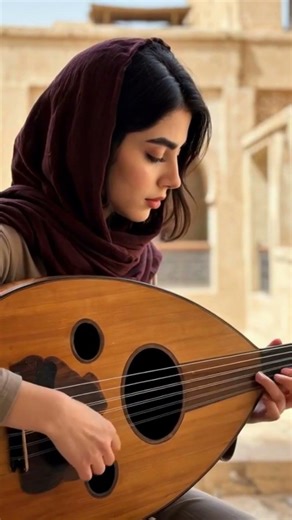 Sunlit Arabic Oud Guitar Melody on Traditional Arabic Building Balcony #shorts #arabicwoman #oud