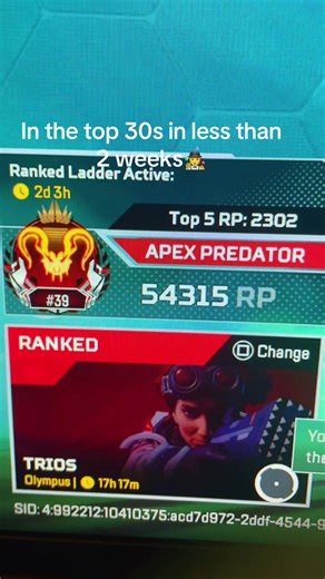 Apex Legends Top 30s Achievement in Two Weeks