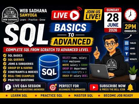 SQL Master Class LIVE 🔴 | SQL Basics to Advanced | Full Stack Development Series