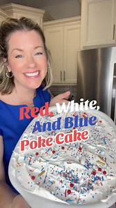 Perfect for 4th of July! Get the recipe here: https://www.stephreallife.com/patriotic-jello-poke-cake/ #pokecake #patrioticcake #July4th | Stephanie Gigliotti
