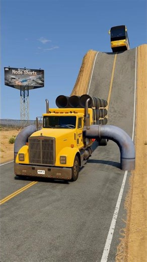 Long Colourful City Buses & Cargo Truck vs Low Pipe - BeamNG.Drive