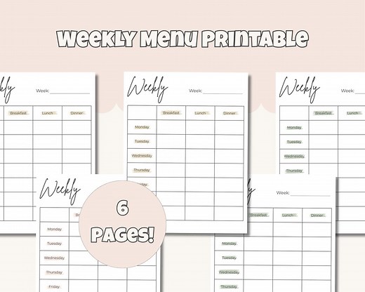 Simple Weekly Menu Printable Bundle - Etsy