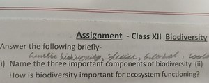 Assignment - Class XII Biodiversity Answer the following briefl... | Filo