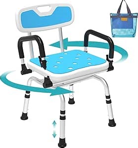 360° Swivel Shower Chair for Inside Shower - Shower Chair for Elderly and Disabled, Adjustable Pivoting Bath Chair and Medical Grade Rotating Shower Seat with Liftable Armrests and Backrest