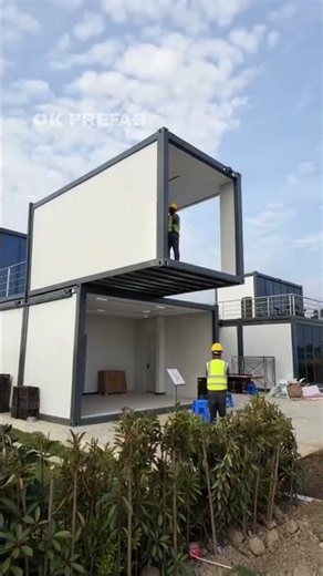 How can a modern workspace with glass design be created using container houses?