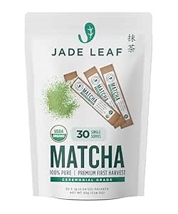 Jade Leaf Matcha Organic Ceremonial Grade Matcha Green Tea Powder On The Go Packets - Convenient For Lattes, Smoothies, Usucha, 30 Count (0.04 Ounce Packets)