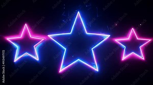 Neon Star Trio: A vibrant trio of neon stars, glowing in electrifying pink and blue hues, against a dark cosmic backdrop, perfect for themes of excellence, dreams, and nightlife.