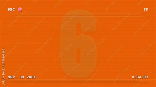 Retro VHS style animated colorful countdown timer from ten to one on an orange background