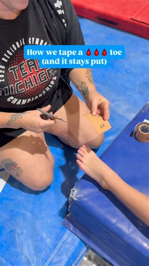 fLipSpot Competitive Girls Team on Instagram: "How to tape a mangled toe🙏🏼🤡🤗 #taping #tapetutorial #bloodytoe #gymnastics #tutorial"