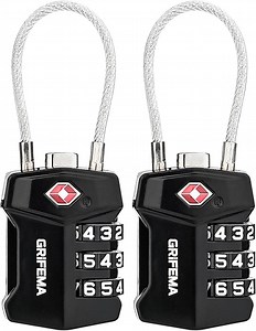 GRIFEMA [2er Pack] Sicherheitsschloss mit 3-stelligem Code, TSA-approved Reiseschloss mit bruchfestem Kabel für Sporttaschen und Koffer (GA1006-2)
