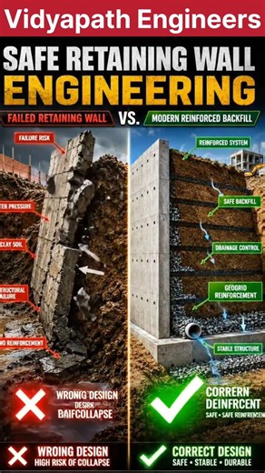 Safe vs Dangerous Retaining Wall ⚠️ Which One Will Collapse? #vidyapathengineers