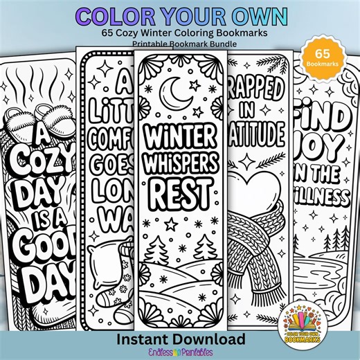 Cozy Winter Coloring Bookmarks, 65 Printable Bookmarks for Relaxing PDF - Etsy