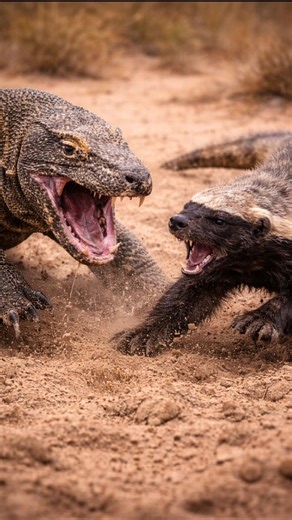 Epic Battle: Tiny Honey Badger vs. Giant Komodo Dragon! 🐍🦡