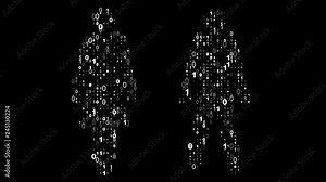 Man and woman shapes made from binary code. Male and female figures with overlaid ones and zeroes.