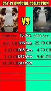 Animal vs Dhurandhar Day 13 Official Produce Figure Worldwide Collection Comparison #shorts।।