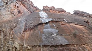 Frozen waterfall of Zion National Park in Utah during winter
