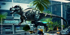 Scientific experiment involving genetic hybrids of dinosaurs and humans, exploring the ethical implications and biological challenges in a futuristic laboratory setting, 4K Video