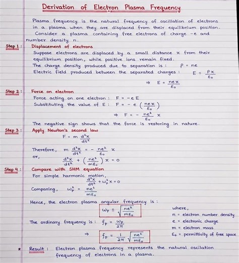 Electron Plasma Frequency Derivation (ωₚ) | M.Sc Physics Notes #mscphysics #crazyphysics #education
