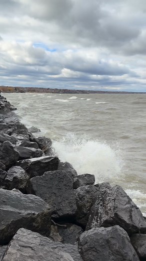 Lake Ontario is still all sorts of churned up as strong wind and big waves accompany a shot of cold air. The current wind chill is a teeth-chattering 27 degrees. | Meteorologist Eric Snitil