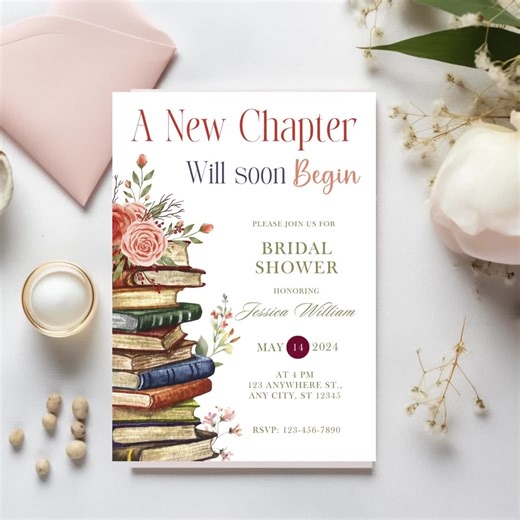 Book Themed Bridal Shower Invitation, A New Chapter Wedding Shower Invitation, Storybook Bridal Shower Invite, Library Bridal Shower Invite - Etsy