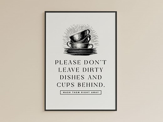Clean up Kitchen Sign: Wash Dishes Reminder (instant Digital Download) - Etsy