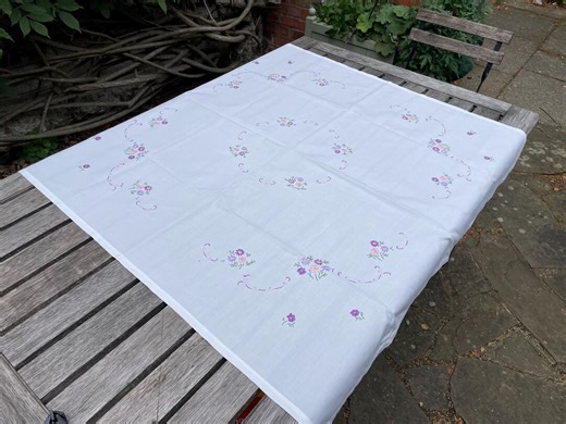 Beautiful Vintage Embroidered Linen Tablecloth Hand-made Floral Pattern Tea Party - Etsy UK