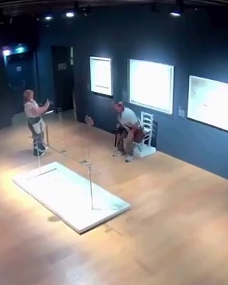 Surveillance video shows the moment a tourist completely destroys a crystal covered art chair called “Van Gogh” at The Palazzo Maffei in Italy (2024) by sitting on it to pose for a photo