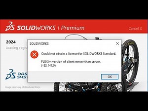 Could not obtain a license for SOLlDWORKS Standard version of client newer than server.(-83,147.0)