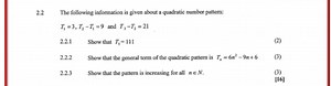 2.2 The following information is given about a quadratic number... | Filo