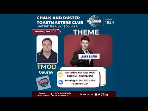 Theme: Learn and Earn | TMOD TM Gaurav | Meeting No.207 | CADTC