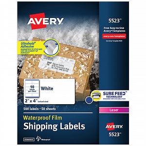 Avery® 5523 TrueBlock 2" x 4" Waterproof White Shipping Labels with Ultrahold Permanent Adhesive - 500/Box