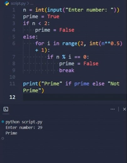 Prime Number Checker in Python 🔢 | Python Coding Shorts for Beginners