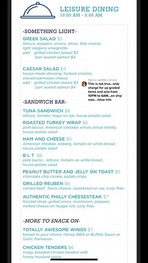 Carnival Cruise Room Service Menus and Prices