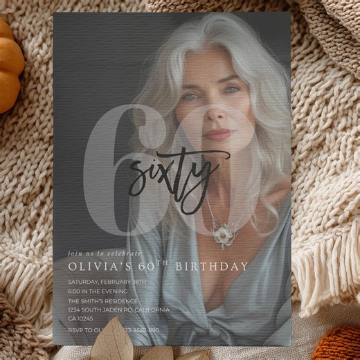 60th Birthday Invitation: Simple Photo, Elegant Style (canva Template Digital Download 5x7 In - Etsy Australia