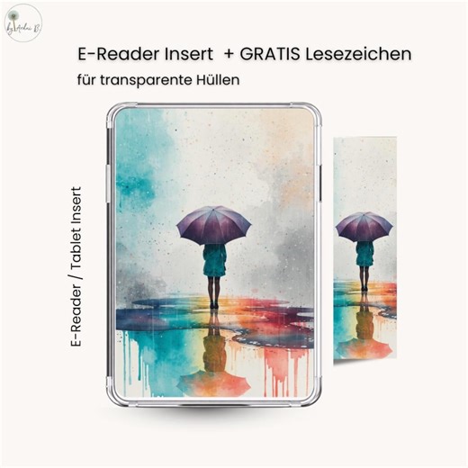 Printable E-reader Insert Rain & Umbrella Watercolor | Clear Case | Kindle Tolino Kobo Pocketbook iPad Samsung |   Free Bookmarks - Etsy UK