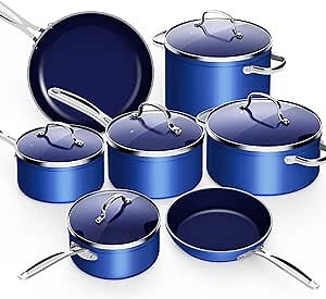 Nuwave 12pc Forged Lightweight Cookware Set, G10 Healthy Duralon Ceramic Ultra Non-Stick Coating, Vented Tempered Glass Lids, Stay-Cool Handles, Induction-Ready & Works on All Cooktops, PFAS Free
