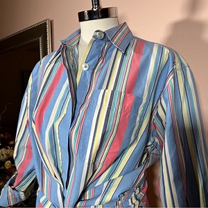 vintage 80 90 Liz Claiborne Oversized Blue Striped Button down Shirt